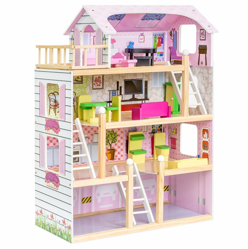 Best Choice 4-Level 32.25 in Kids Wooden Cottage Uptown Dollhouse