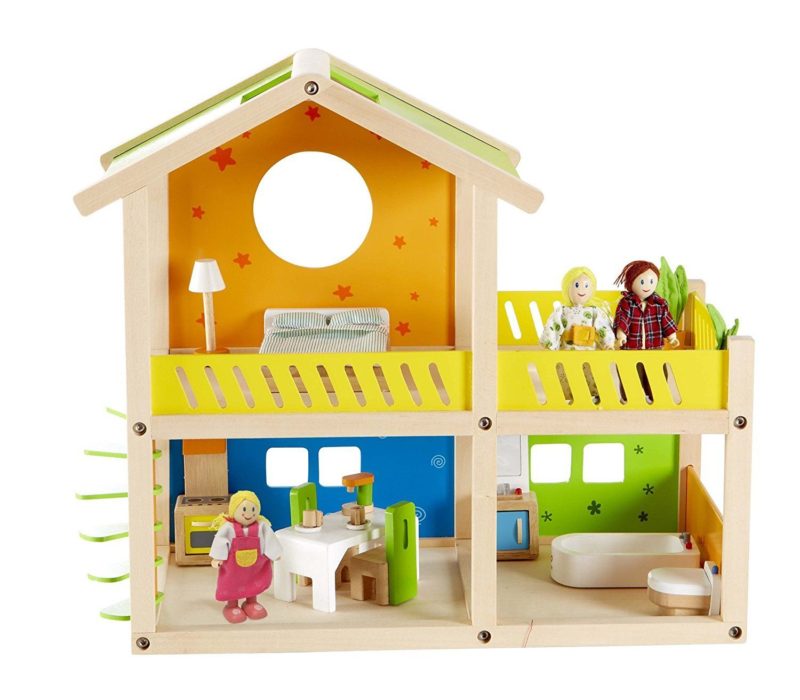 Hape Happy Villa Kid's Wooden Doll House Set with Accessories